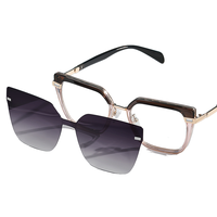 QSKY 3201 Lunettes de soleil unisexes de style papillon en métal TR90, logo personnalisé, verres polarisés avec clip magnétique