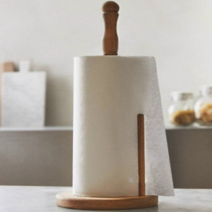 Wooden <b>Paper</b> Holder For <b>Kitchen</b> Tissues <b>Paper</b> Towels Round Design Upright Roll Stand - Product Image 4