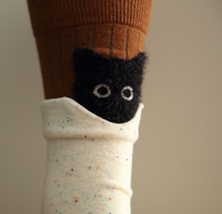 2026 Chaussettes mi-mollet pour femme en coton sans couture, à double revers, motif chat mignon, revers pliable, fantaisie, vente en gros