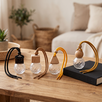 Diffuseur de parfum pour voiture en verre suspendu de 8 ml, bouteille sphérique à facettes avec bouchon en bois et cordon décoratif