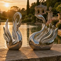 Handgefertigte Zeitgenössische Schwan-Kunstinstallation - Maßgefertigte Metallskulpturen Außenskulpturen Edelstahl