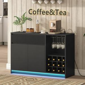 Lemari Bar Kopi Rak Anggur Kabinet Penyimpanan Bar Sideboard dengan Lampu LED dan Stasiun Pengisian Daya - Product Image 5