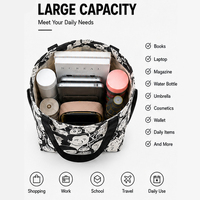 Sac fourre-tout en toile imprimé alphabet personnalisé, sac à bandoulière typographique noir et blanc, sac de shopping artistique en coton pour sac à main tendance
