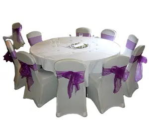 Snow White Plain Dyed Nylon Stretch Banquet Seat Cover Cloths for Chairs with Organza Sashes