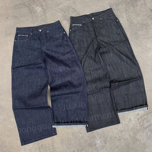 Di alta qualità in cotone 100% blu indaco larghi <span class=keywords><strong>Jeans</strong></span> da uomo pesanti Raw cimosa <span class=keywords><strong>Jeans</strong></span> di alta qualità a gamba larga per uomo - Product Image 2