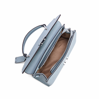 Sac à bandoulière en cuir véritable Mist Blue Fashion Lady avec deux sangles et rabat, portable pour un usage quotidien, fournisseur ODM OEM personnalisé
