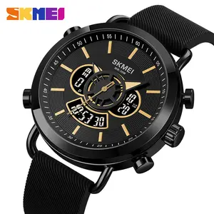 Skmei relógio quartzo para homens 1860, relógio de pulso masculino de baixo custo com pulseira de malha, cronômetro com visor duplo para negócios e esportes