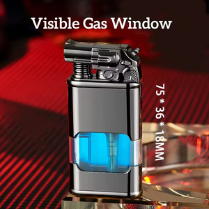 Khác Bật lửa butan Thuốc lá nhẹ hơn kép ngọn lửa bơm lại xì gà nhẹ hơn với đồng hồ mới lạ Quà Tặng Torch ngọn lửa <span class=keywords><strong>2</strong></span> trong 1 - Product Image 5