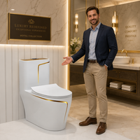 WC monobloc en céramique de luxe avec système de chasse double, finition dorée |   WC moderne pour hôtel et villa