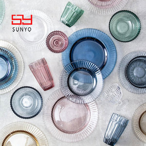 SUNYO Ensemble de 4 assiettes à salade de 8,5 pouces <span class=keywords><strong>en</strong></span> <span class=keywords><strong>verre</strong></span> <span class=keywords><strong>bleu</strong></span> bleuet Assiettes de présentation Assiettes de mariage Services de table - Product Image 5