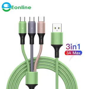 EONLINE สายชาร์จโทรศัพท์,สายชาร์จ USB แบบพกพา3 In 1ขนาด120ซม. สาย Micro Usb/type C สำหรับโทรศัพท์ทุกรุ่น Samsung 3A