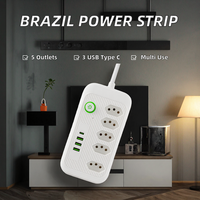 Stop Kontak Multifungsi Brazil Laris Manis 5 Outlet 3 USB 1 Type-C 10A ABS