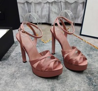 Sandales d'été roses en satin imperméables à plateforme et talons hauts pour femmes - Brides croisées, fermetures à nœuds, chaussures de cérémonie, bout ouvert