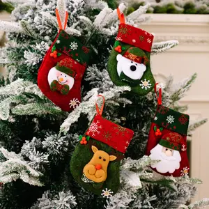 Mini meias de Natal para presente, porta-bolsa de presente para boneco de neve, Santa, rena, urso, doces, meias suspensas para enfeite de árvore de Natal