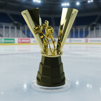 Piala Trofi Hoki Es Kristal Kaca Desain 3D Profesional Kustom untuk Hadiah Pameran Hoki Es