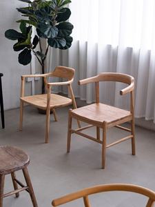 White Wax <b>Wood</b> <b>Solid</b> Circle Chair Vintage Natural Armrest Wabi-Sabi Artistic Design <b>Dining</b> Chair Living Room Tea Home Furniture - Product Image 4