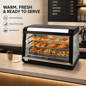 Vitrina Eléctrica Calentadora de Alimentos con Vidrio Templado y 3 Niveles para Panadería, Cafetería y Bar de Snacks - Product Image 4
