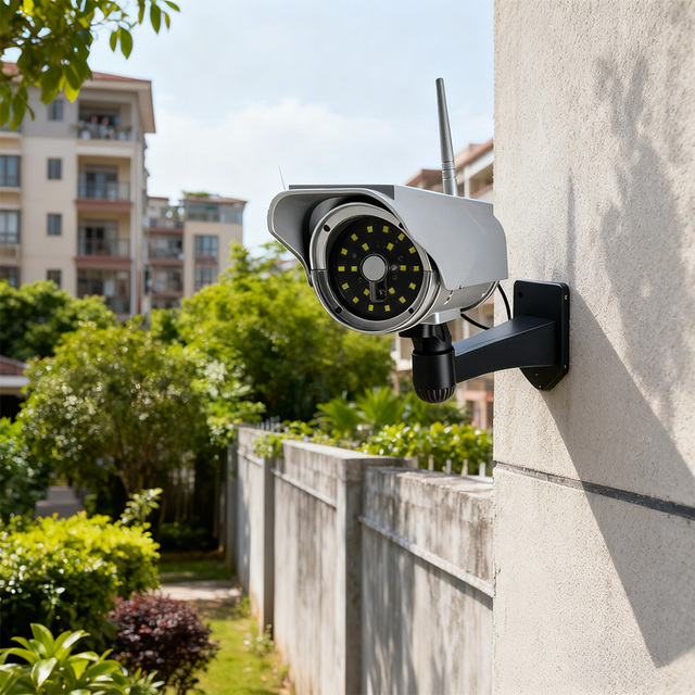 Smart Solar Light Motion Activated Voice Guide Warning with Realistic Camera Design for Home Security Wall Lamps