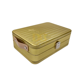 FDA élégant Champagne or givré perle rétro poignée en cuir boucle de verrouillage manuel boîte en fer blanc rectangulaire emballage d'impression en métal - Product Image 4