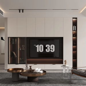 Meuble TV Flottant Minimaliste Moderne en Bois avec Éclairage LED, Hauteur Réglable, 2 Étagères, Élégant et Écologique pour Salon - Product Image 1