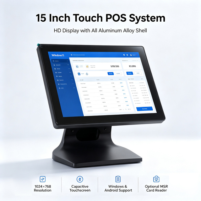 15 Inch Touch Cash Register POS Terminal Black Fast Food POS System Order Management for Restaurant Checkout Counter System