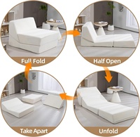 Sofá cama plegable de suelo blanco portátil cómodo personalizado sala de estar sofá cama plegable de espuma viscoelástica 3 en 1