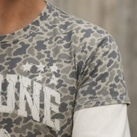 T-shirt personnalisé camouflage à épaules tombantes en coton épais double couche tricot gaufré à manches longues pour homme