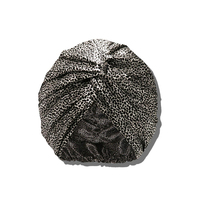 Logo Kustom Lapisan Ganda Satin Sutra Sorban Rambut Panjang Hitam Leopard 100% Mulberry Sutra Rambut Bonnet Set untuk Wanita