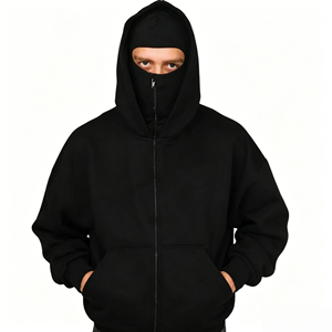 Sudadera con capucha tipo balaclava de alta calidad, gruesa, bordada, informal, para otoño, estilo urbano, con cremallera frontal completa y logotipo personalizado, de corte oversize. - Product Image 1