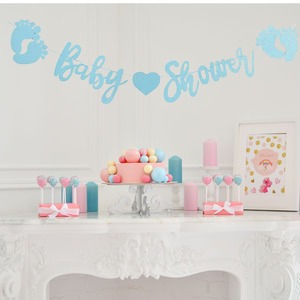 Bannière de fête prénatale DAMAI, lettres bleues à paillettes, décor de pieds d'enfant, fournitures de fête intérieures pour la célébration de la fête prénatale - Product Image 1