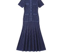 Robe longue élégante en tricot tweed pour femme, robe de soirée à manches courtes, col à découpe, boutonnée, coupe trapèze