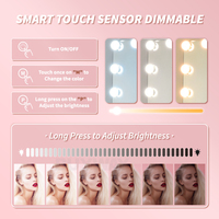 Miroir de maquillage LED BUYWAY à 4 ampoules, commande tactile, intensité réglable, miroir de table blanc carré, lumière sur pied personnalisée