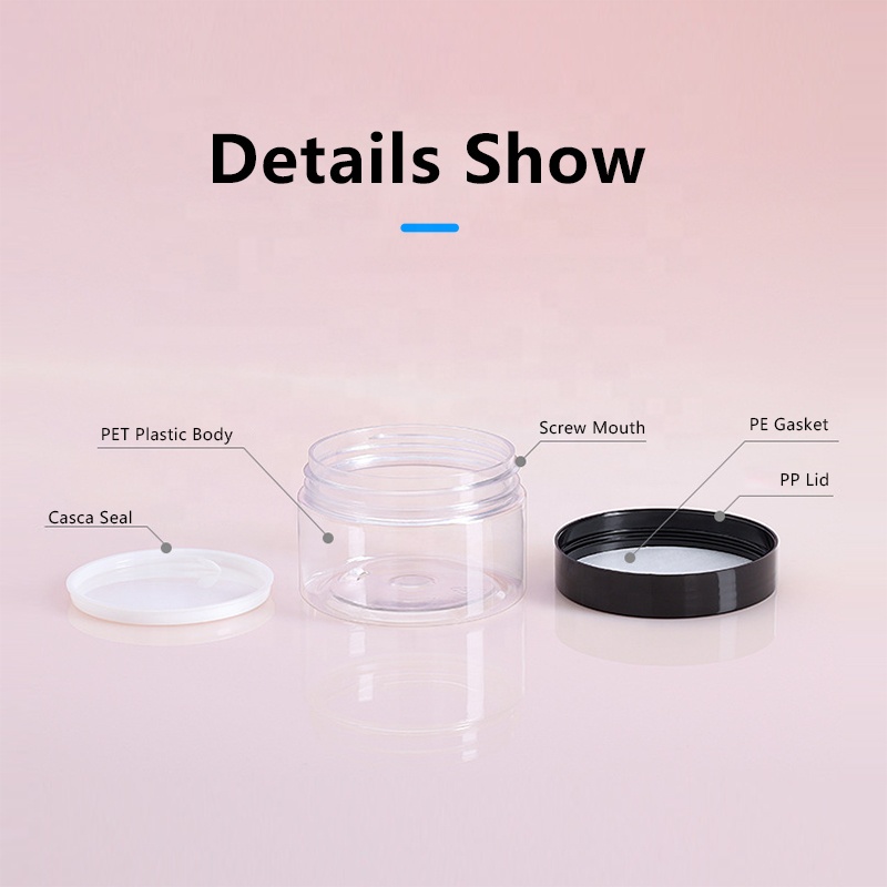 1oz & 2oz Clear PET Plastic Round Cosmetic Jars with Screw On Lids Face Body Cream Containers