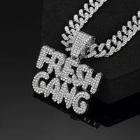 Pendentif Alphabet Iced FRESH GANG pour Hommes, entièrement serti de diamants, en alliage d'acier inoxydable, avec chaîne cubaine, style Hip Hop, cadeau pour rappeurs