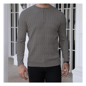 Venta al por mayor personalizado nuevo color sólido suéteres de los hombres de manga larga medio cuello alto con cremallera de punto suéteres Casuales - Product Image 5