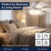 Ventilateur de plafond moderne à LED 40W en ABS, 20,5 pouces, télécommande, 6 pales, cuisine, chambre, bureau