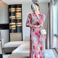 Robe longue plissée décontractée pour femme, style Miyake, qualité supérieure, imprimé floral, tissée, modeste, vente directe usine