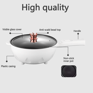 Casserole électrique multifonctionnelle 3L avec poignée, couvercle en verre trempé, 600W, revêtement antiadhésif, commande mécanique, usage domestique, cuisine - Product Image 3
