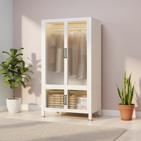 Armoire en acier, armoire de rangement pour la chambre à coucher, armoire avec porte en bois, armoire en métal, casier simple et moderne, armoire à vêtements