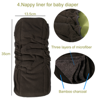 Insert de couche lavable direct d'usine 1-3 ans doublures de couche en microfibre de coton de fibre de bambou super absorbantes pour la couche de bébé