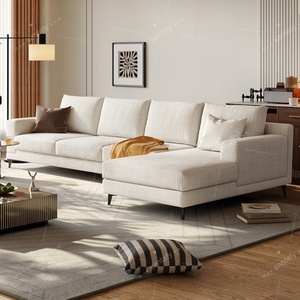 Juego de Sofás de Tela de Lino para Apartamentos Pequeños, Diseño Moderno, Patas y Respaldo Altos, Funda Totalmente Extraíble y Lavable, <span class=keywords><strong>Chaise</strong></span> <span class=keywords><strong>Longue</strong></span> - Product Image 4