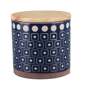 Nhà Máy Bán Buôn Top Grade Cà Phê Đậu Kẹo Đường Container Tea Canister Gốm Lưu Trữ Thực Phẩm Jar Với Gỗ Khắc Nắp E034 - Product Image 2