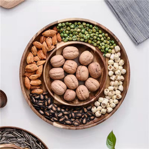 Wooden Double Round Divided <b>Tray</b> For Fruit Candy Nut Snack Serving Home Use Hotel Coffee <b>Tea</b> - Product Image 2