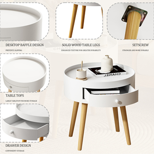 Nightstand with <b>Storage</b> <b>Drawer</b> Oak Legs White Bedside Table <b>for</b> Bedroom Living Room - Product Image 5