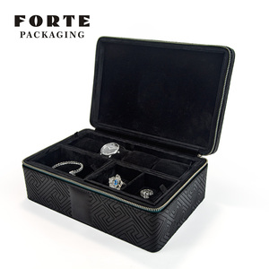 FORTE - Nuevas Cajas de Joyería de Piel Sintética Negra, Estuche Organizador de Viaje, Caja de Almacenamiento con Asa - Product Image 6