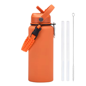 Bouteille d'eau en acier inoxydable de grande capacité avec corde tressée et paille isolée pour hommes et femmes Sports de plein air Tasse à boire - Product Image 5