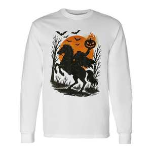 Camiseta de manga larga de Halloween con diseño de Calavera sin Cabeza y Calabaza Espeluznante, Camisa Clásica de Disfraz - Product Image 1