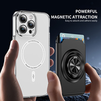 Support pliable rotatif à 360 degrés, anneau de maintien pour téléphone avec support de carte PC effet toucher doux, porte-cartes magnétique puissant N52, étui pour cartes de crédit et d'identité