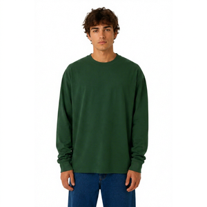เสื้อเชิ้ตแขนยาวผู้ชาย Everyday Comfort พรีเมียม ผ้าฝ้าย 100% สีเขียวเข้มแบบดั้งเดิมสไตล์อิตาลี ย้อมสีเรียบ ป้องกันขนร่วง ซับเหงื่อ - Product Image 1