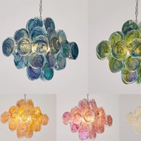 Lustre LED en cristal style Murano rose pour salon, installation sur mesure, OEM/ODM, suspension disque Ellie de haute qualité
